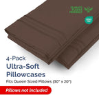 Pillowcases - Ultra Soft Hotel Quality Pillowcase Covers - Comfy, Cozy & Wrinkle Free - Shrinkage and Fade Resistant - Machine Washable Pillow Protectors - (Queen, Brown, 4 Piece Set)