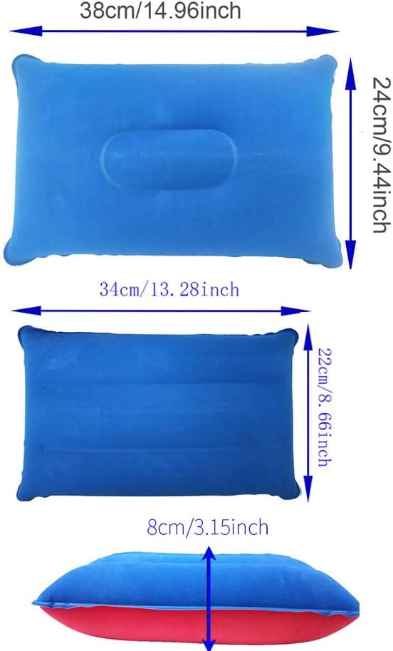 3 Pack Ultralight Inflatable Pillow Small Squared Flocked Fabric Air Pillow Beach Pillow for Camping,Napping,Desk Rest,Hiking,Traveling,Neck Lumbar Support (Royal Blue, Purple, Duotone)