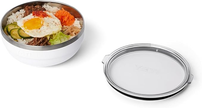 YETI Rambler Low Bowl, Vacuum Insulated, Stackable and Nestable Stainless Steel Bowl with Lid, 1.6 Quart, White