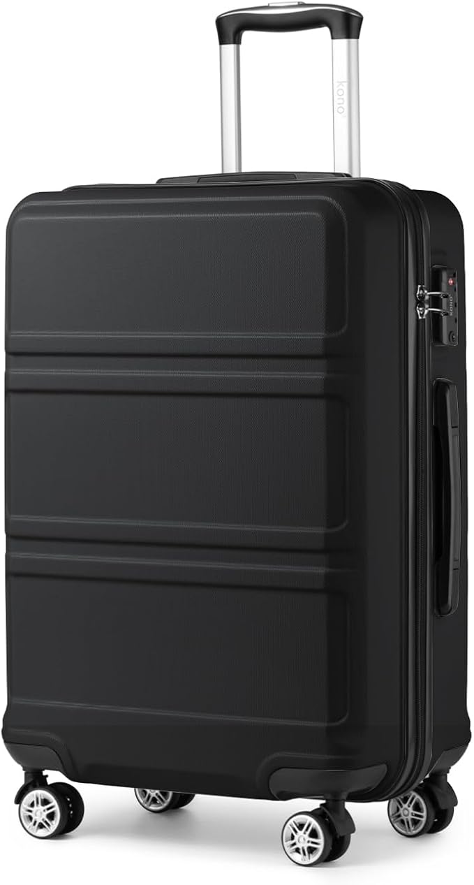 Kono 24 Inch Luggage Suitcase Lightweight with Spinner Wheels TSA Lock Hardside Medium Checked Luggage Durable Rolling Suitcase Black