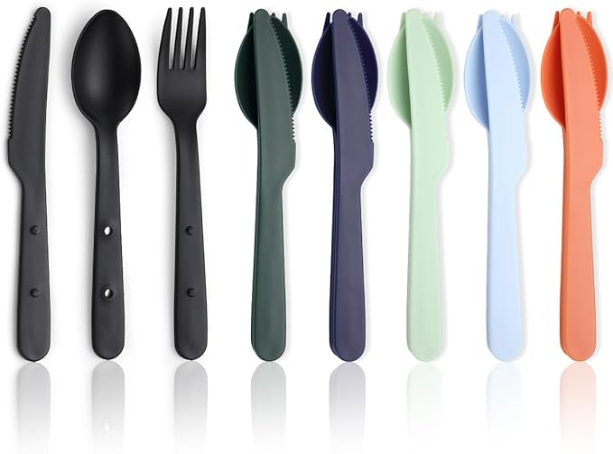 Evanda Travel Utensils Set for 6, Reusable Plastic Knife Fork Spoon Snapped Together for Easy Portability and Save Space, Silverware Cutlery Utensils Set for Work, Camping, Picnic, Gadgets, Lunch Box
