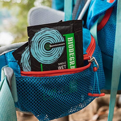 Surviveware Biodegradable Wipes Men or Women - Shower Wet Wipes Face, Body & Butt - Outdoors, Travel, Camping & Post Workout - Total of 40 Wipes - 1 Count, Pack of 40