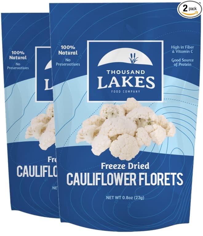 Thousand Lakes Freeze Dried Vegetables - Cauliflower Florets and Stems 2-pack 0.8 ounces (1.6 ounces total) | No Salt Added