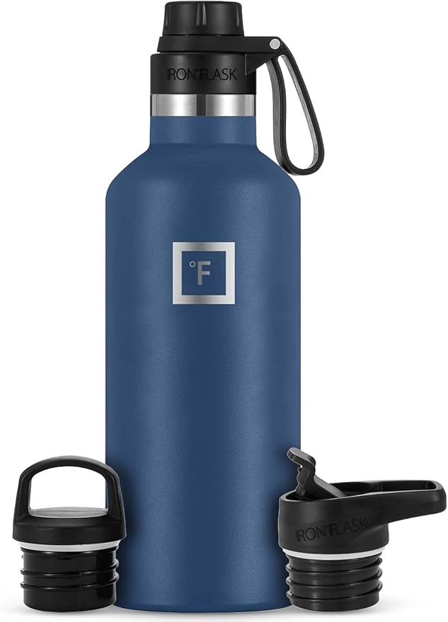 IRON °FLASK Camping & Hiking Hydration Canteens - 3 Lids (Narrow Spout Lid) Leak Proof Vacuum Insulated Stainless Steel - Hot & Cold Double Walled Sports Water Bottle - Twilight Blue, 32 Oz