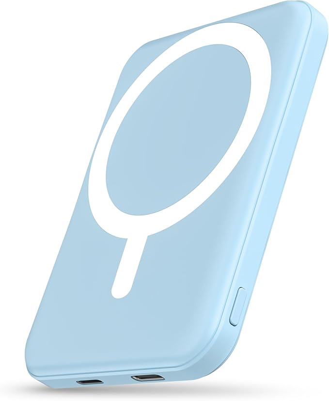 podoru for Magsafe Battery Pack, 5000mAh Magnetic Power Bank with Type-C Cable 20W PD Fast Charging Lighting Input Wireless Portable Charger for iPhone 17/16/15/14/13/12/ All Series-Sierra Blue