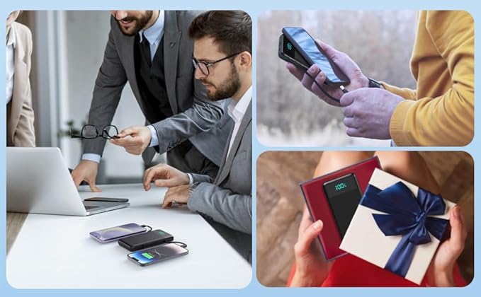 Portable Charger for iPhone with Built in Cables and Wall Plug,Upgraded 13800mAh Fast Charging USB C Power Bank,4 Outputs Travel Essential Battery Pack Compatible with iPhone 16/15/14,Samsung,Android