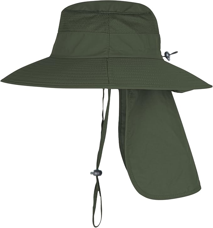 Sun Hats for Men Women Fishing Hat UPF 50+ Breathable Wide Brim Bucket Hats Summer UV Protection Safari Hat with Neck Flap