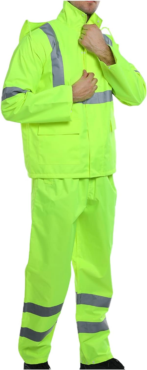 FONIRRA Hi Vis Safety Rainsuit for Men Waterproof Yellow Reflective Class 3 Rain Jacket Gear Pants(S/M)