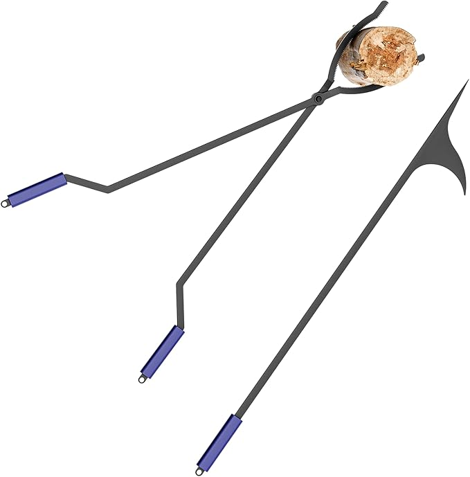 IDZO 40" Fireplace Tongs & Fire Poker, Heavy Duty Steel Fire Tongs, Log Grabber, Firewood Tongs, Fireplace Poker & Fire Pit Tools for Fire Pit, Campfire, Fire Rings, Indoor & Outdoor Use