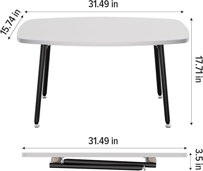 WOHOMO Foldable Coffee Table White Small Coffee Tables for Living Room Portable Simple Modern Rectangular Center Table for Small Spaces, No Assembly, 31.5 * 15.7 * 17.7IN, White