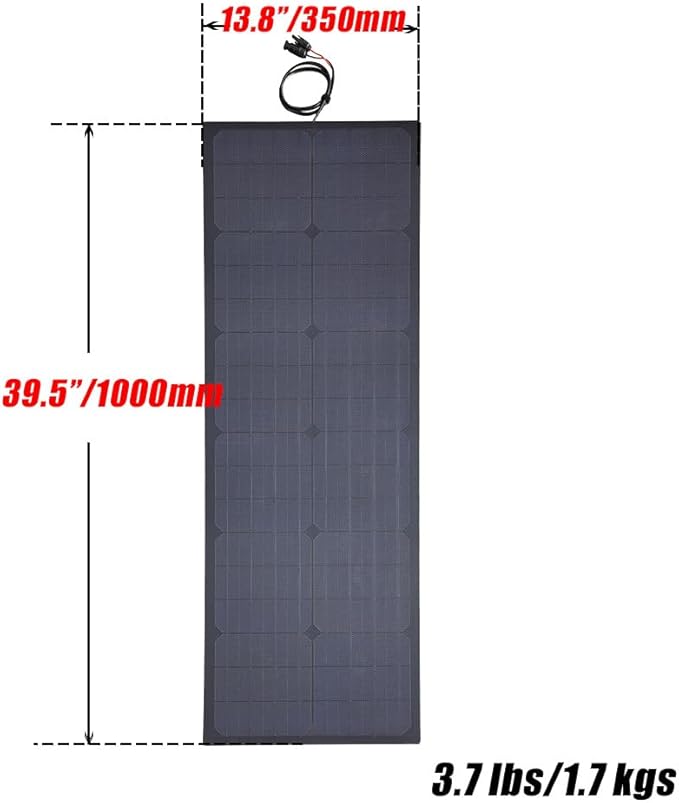 Lensunsolar 55W 12V ETFE Black Flexible Solar Panel, with Solar Cable on Back Side, PERC Mono Solar Cells, Ultrathin Lightweight for Campers, RVs, Boats, Camping, Tent