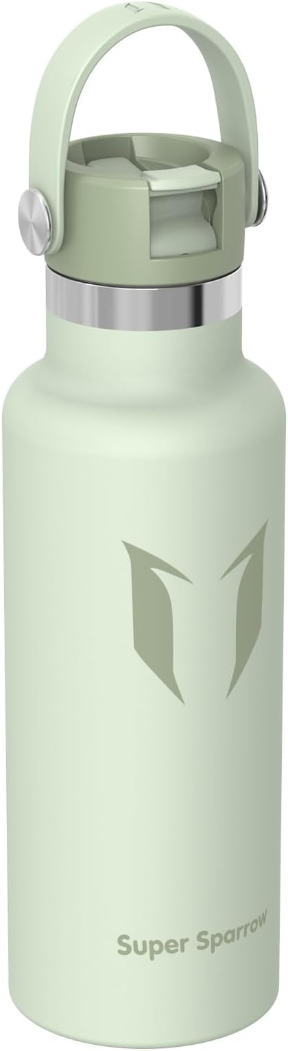 Super Sparrow Insulated Water Bottle - 17 Oz / 25 Oz / 32 Oz - Standard Mouth FlipFlow Flask - BPA Free, Leak Proof Drink Bottle- Ergonomic Straw Water Bottles for Work, Gym, Travel, Sports