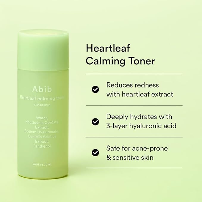 Abib Heartleaf Calming Trial Kit (Heartleaf foam 1.01 fl oz, Calming toner 1.01 fl oz, TECA capsule serum 0.50 , cream 0.67 fl oz)