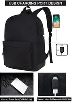 SUPACOOL Casual Laptop Backpack for Men and Women, Work backpack, Black Backpacks, College School Backpack for Boys and Girls, USB Charging Port, Lightweight Travel Back Pack(Black)