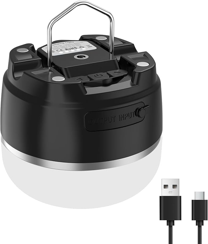 LED Camping Lantern, 8000mAh Rechargeable Camping Tent Light with 4 Light Modes, 6 Brightness Adjustable Tent Lamp, Waterproof Emergency Hanging Lantern for Hurricane, Power Outages, Home, Hiking