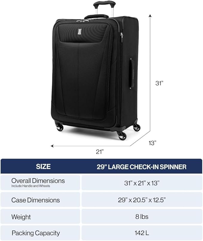 Travelpro Maxlite 5 Softside Expandable Luggage with 4 Spinner Wheels, Lightweight Suitcase, Men and Women, Forest Green, Checked-Large 29-Inch