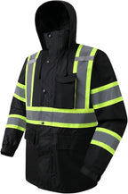 JKSafety Hi-Vis Reflective Safety Rain Jacket for Men Women Waterproof Rain Gears for Farming Fishing Work HV Rain Jacket with Inner Mesh Lining and Pockets (117A-Black L)