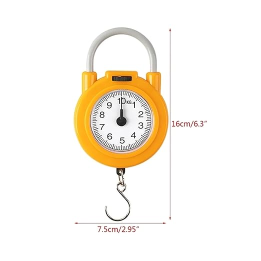 Luggage Weight Scale, 10kg Portable Mechanical Hanging/Fish/Luggage/Kitchen with Hanging Hook Household Multipurpose Scale,for Travel(Yellow)