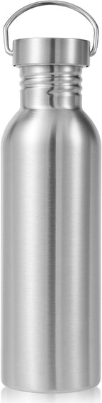 Volhoply 26oz Stainless Steel Water Bottle with Handle,Non Insulated Single Wall, Dishwasher Safe No Plastic 18/8 304 Metal Water Bottles with Wide Mouth for Camping, Hikers, Cyclists