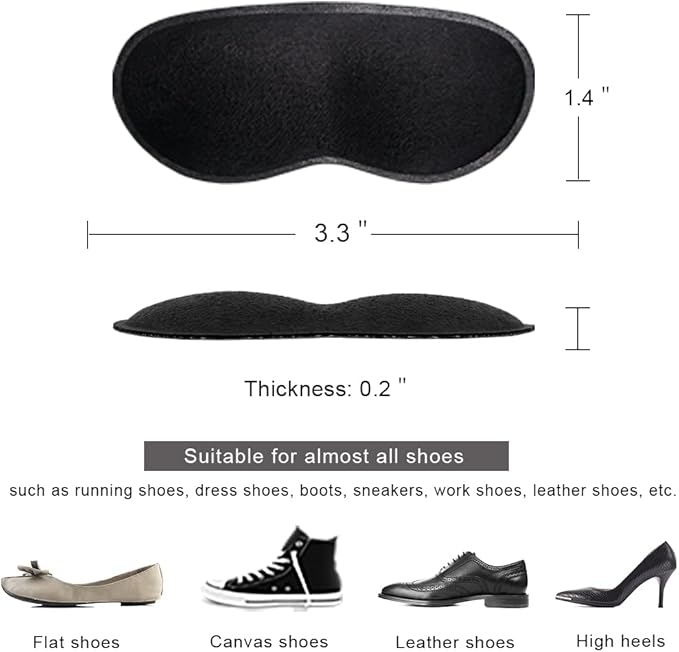 Dr. Foot Heel Grips for Men and Women, Self-Adhesive Heel Cushion Inserts Prevent Heel Slipping, Rubbing, Blisters, Foot Pain, and Improve Shoe Fit - 2 Pairs+ Extra 1 Shoe Horn (Black)