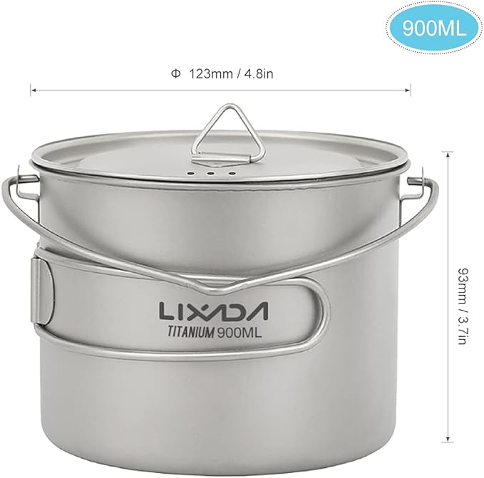HUIOP Titanium Pot, 750ml/900ml/1100ml Ultralight Titanium Pot Water Mug Cup with Lid and Foldable Handle Outdoor Camping Cooking Picnic