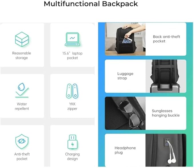 TREKON Laptop Backpack for Men/Women, Fits 15.6" Laptop, USB Charging Port, Water-Resistant, Anti-Theft, TSA Approved Travel Bag, For Business & College