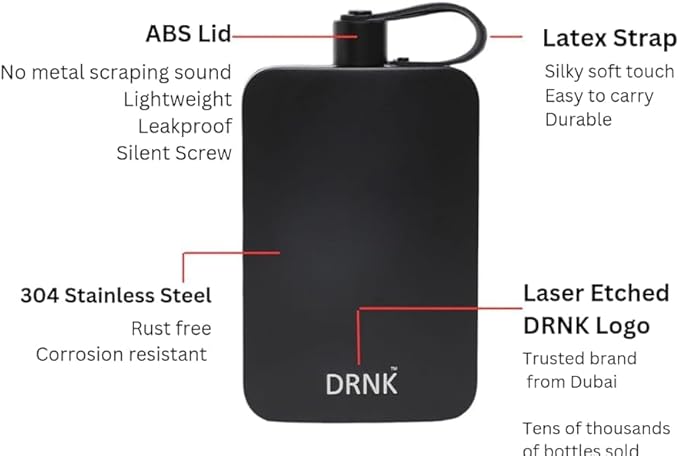 DRNK Stainless Steel Flat Reusable Slim Water Bottle Leak Proof| Non Toxic | BPA Free | Powder Coated | 500ml (Navy)