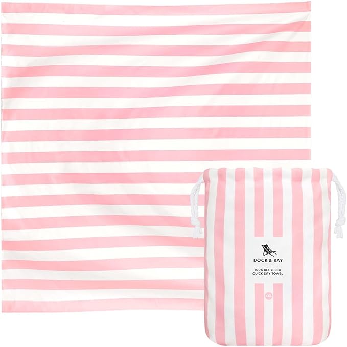 Dock & Bay Quick Drying Towel - for Sports & Gym - Compact, Lightweight - 100% Recycled - Includes Bag - Cabana Light - Malibu Pink, Double Extra Large (180x200cm, 70x78)