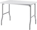 VEVOR 48 x 30 Inch Folding Commercial Prep Table Commercial Worktable Workstation, Heavy-Duty Stainless Steel Folding Table with 220 lbs Load, Silver Stainless Steel Kitchen Island，Kitchen Work Table