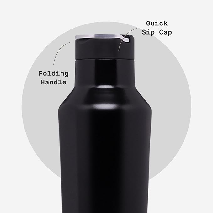 Corkcicle Sport Canteen - Keeps Drinks Cold 25 Hours - Stainless Steel Water Bottle - Triple-Insulated - Spill-Proof - Summer Drinkware Gift - Keeps Drinks Ice Cold - 20 oz - Gloss Black