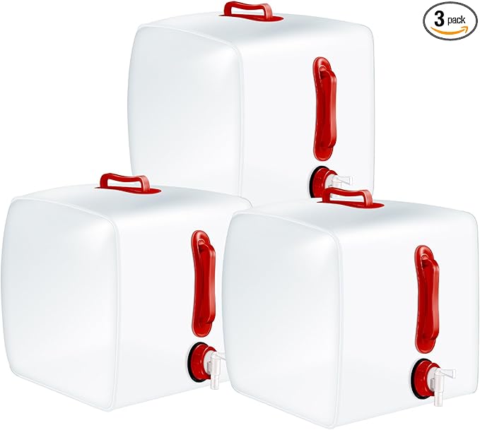 3 Pack Collapsible Water Container with Spigot, Foldable Camping Water Container Portable Camping Storage Carrier Jug for Outdoors Hiking Emergency Kit Backpack (5.3 Gallon,Red,3 Pcs)