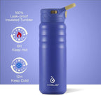 IDEUS Insulated Stainless Steel Water Bottle with 2 Leak-Proof Lids, Thermal Water Flask for Hiking Biking, 24oz, Purple