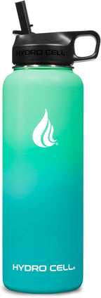HYDRO CELL Stainless Steel Insulated Water Bottle with Straw - For Cold & Hot Drinks - Metal Vacuum Flask with Screw Cap and Modern Leakproof Sport Thermos for Adults (Mint/Green 40oz)