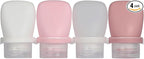 1oz Silicone Travel Bottles for Toiletries (4-Pack), TSA Approved Leakproof Toiletry Bottles with Locking Lid, Refillable Travel Size Containers for Shampoo, Body Wash, Camping & Trips (White,Pink)