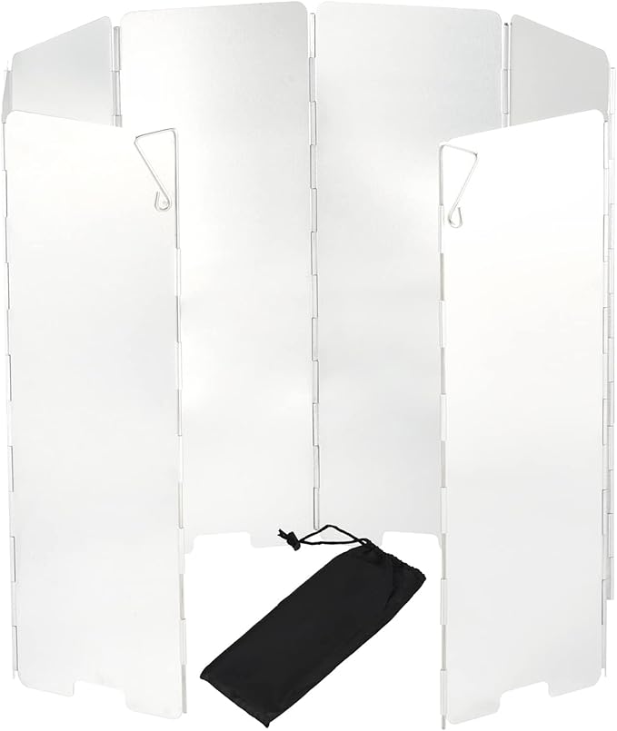 8 Plates Camping Stove Windscreen Folding Outdoor Stove Windshield Camp Stove Wind Screen Aluminium Alloy Windshield for Butane Burner Grill Wind Blocker Shield