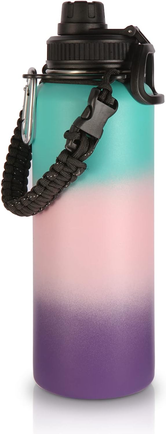 Volhoply 40 oz Insulated Water Bottles Paracord Handle, Stainless Steel Sports Bottle with Spout Lid, Double Walled Vacuum Metal Water Cups, Reusable Water Cup for Adults (Gradient Color, 1 Set)