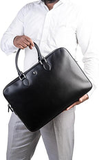 REV_UP! Premium Leather Business Briefcase, Executive Laptop Bag with Dual Handles, Professional Office Document Carrier