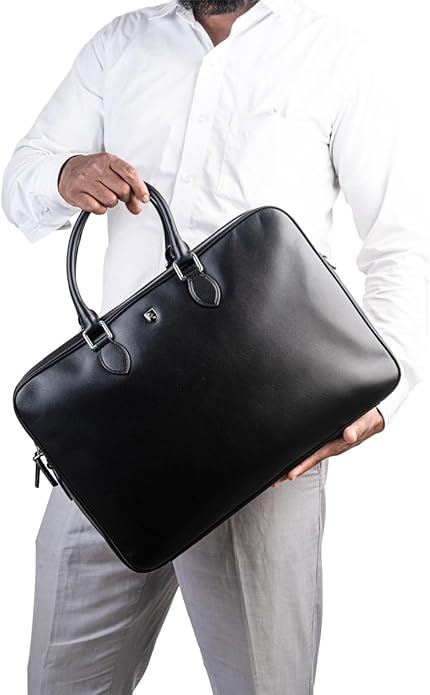 REV_UP! Premium Leather Business Briefcase, Executive Laptop Bag with Dual Handles, Professional Office Document Carrier