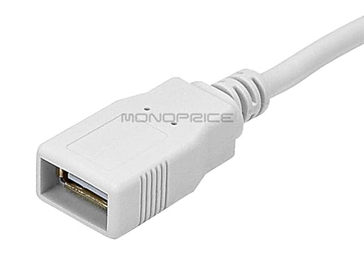 Monoprice 3-Feet USB 2.0 A Male to A Female Extension 28/24AWG Cable (Gold Plated), White (108605)