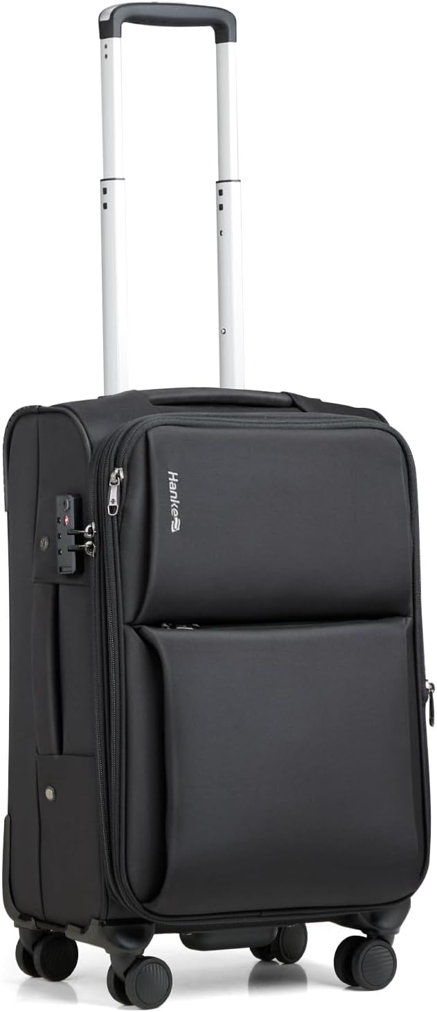 Hanke Softside Expandable 20 Inch Carry On Luggage with Wheels Airline Approved, TSA Luggage Lightweight Rolling Suitcases for Travel Carry On Bag(Black)