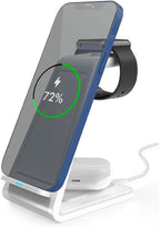 3-in-1 Magnetic Wireless Charger – Fast Charging Dock for iPhone, Apple Watch & AirPods – Foldable Stand with USB-C Cable (White)