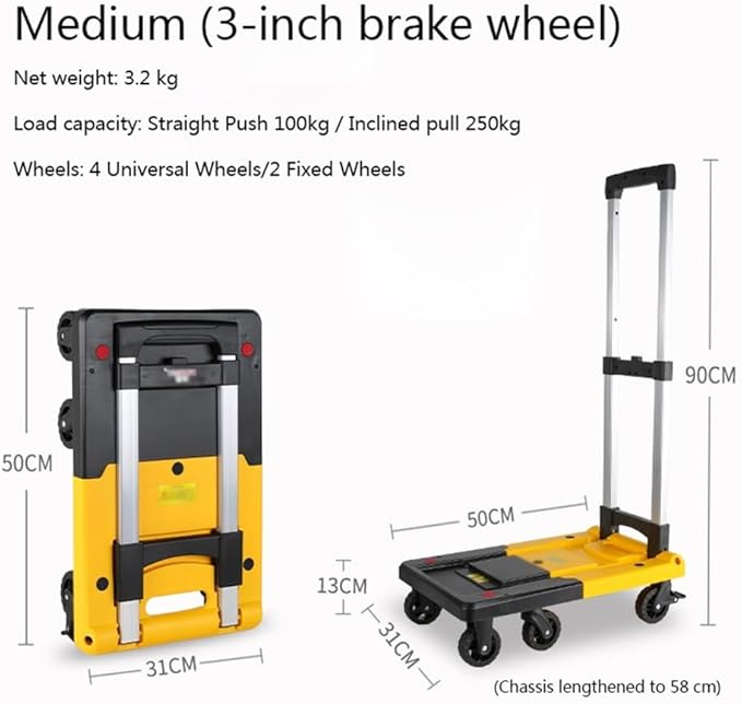 Folding Portable Cargo Trolley Black Household Trailer for Luggage Warehouse Moving and Courier Transport Compact Medium Size Utility Cart