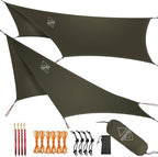 Onewind 12×10 ft Hexagon Hammock Rain Fly, Waterproof Lightweight and Durable Silnlyon Camping Hammock Tarp for Backpacking and Hiking, Complete Accessories, OD Green