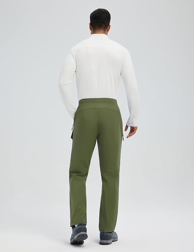 baleaf Men's Fleece Lined Hiking Cargo Pants Softshell Water Resistant Snow Thermal Pants Winter Insulate with Zipper Pocket