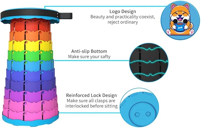 Alevmoom Folding Stool, Adjustable, Portable, Lightweight, Safety and Stability, Multi-Application