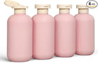 DEMORA 6.6oz Travel Bottles for Toiletries, Larger Plastic Travel Squeeze Bottles Leak Proof Refillable Toiletry Containers with Flip Caps and Labels for Shampoo Conditioner Lotion (Pink, 4 Pcs)