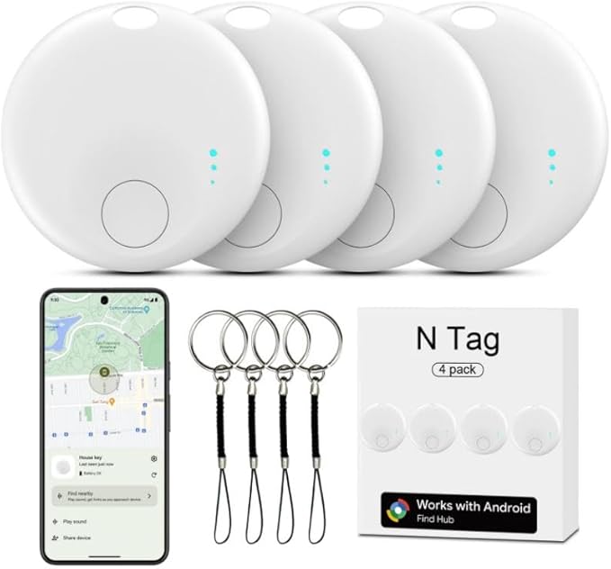 Tracker Tag for Android or iOS, Tracker Tags-4 Pack Smart Tag, Dual System Both iOS and Android Tracker Tags, Apple Find My or Google Find Hub App, Keys Finder Item Locator for Wallets (White)