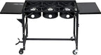 Barton Portable Propane 87,000-BTU Triple-Burner Outdoor Camp Stove Side Table Patio Cooking Wheel w/Regulator 4 Hook Utensil Holder