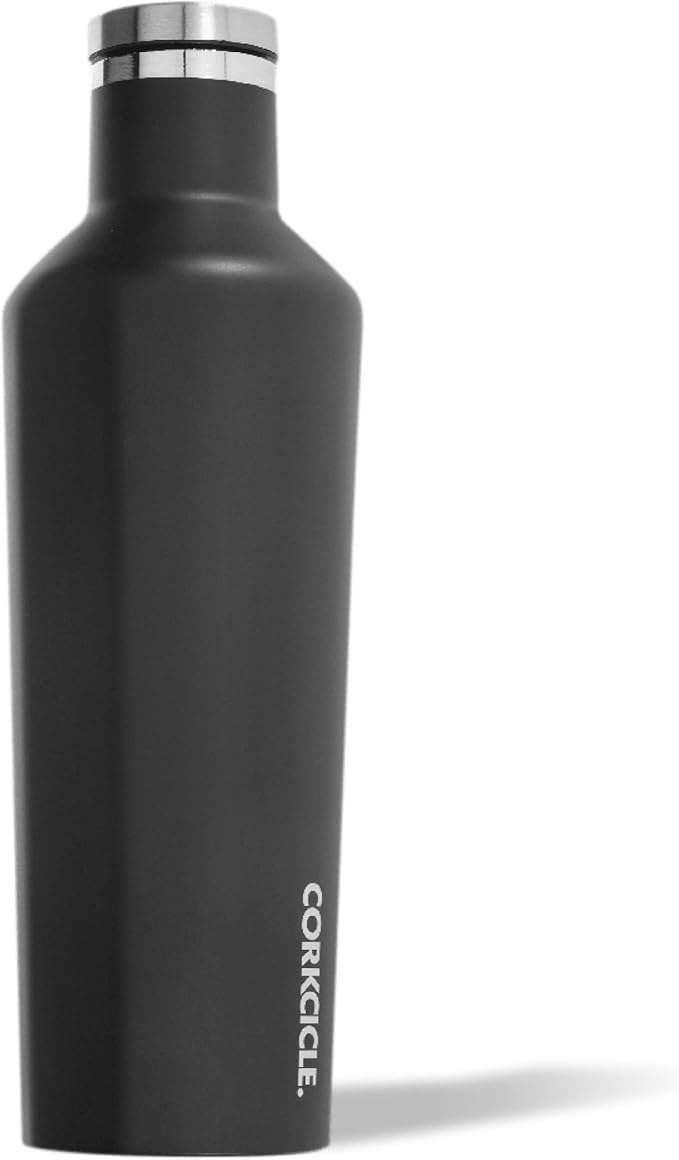 Corkcicle Classic Canteen Insulated Water Bottle - Stainless Steel Reusable Tumbler - Triple Insulated - Keeps Drinks Cold 25 Hours or Hot 12 Hours - Cupholder Friendly - Matte Black - 16 oz