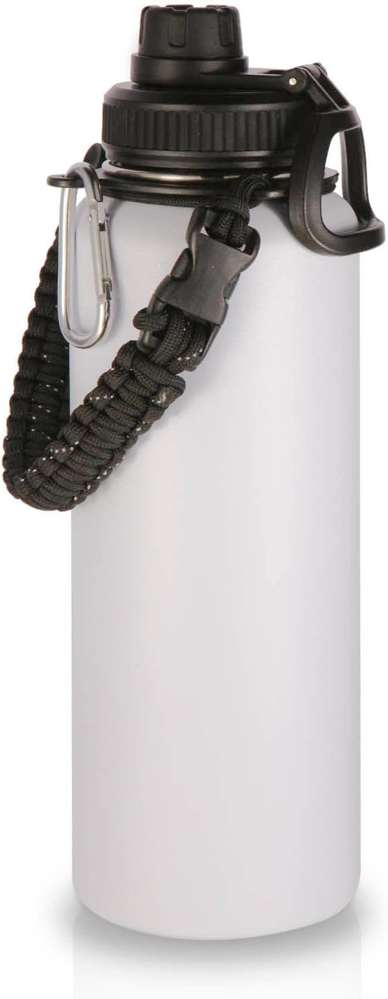 Volhoply 40 oz Insulated Water Bottles Paracord Handle, Stainless Steel Sports Bottle with Spout Lid, Double Walled Vacuum Water Cups with Wide Mouth, Reusable Water Jug for Adults (White, 1 Set)